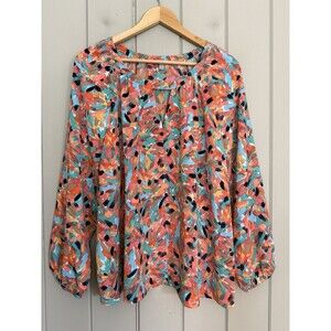Nic & Zoe Punchy Petals Cutout Blouse Flowy Size XXL Chiffon Pink Keyhole
